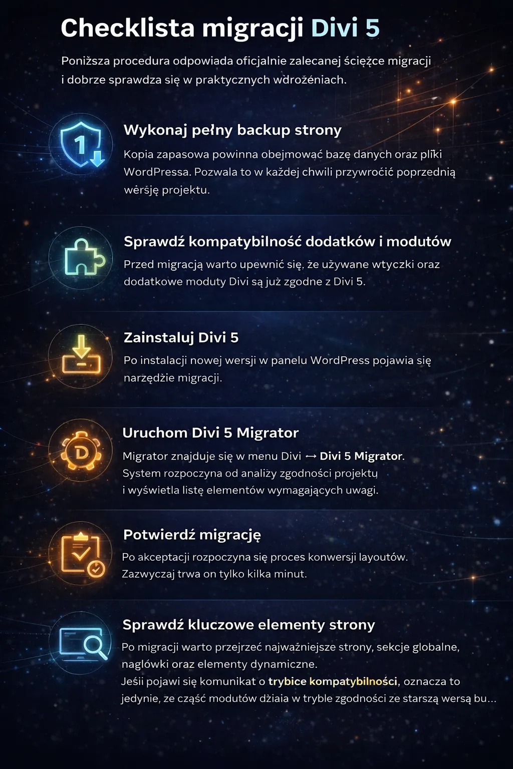 Checklista migracji WordPress z Divi 4 do Divi 5 – kroki warsztatowe webflux.pl