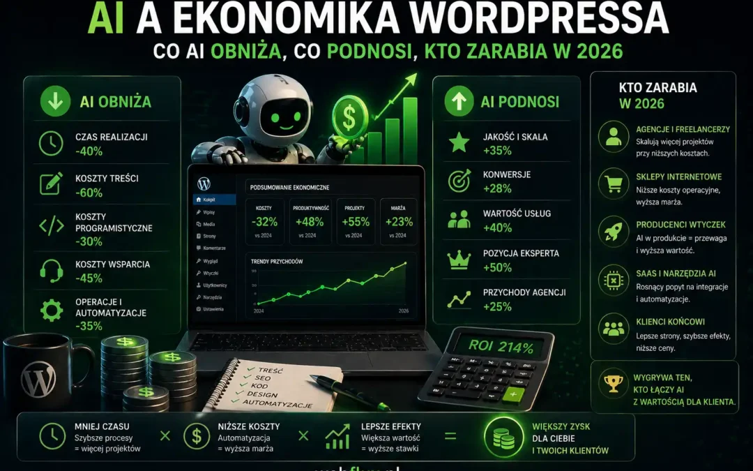 AI a ekonomika WordPressa — co AI obniża, co podnosi, kto zarabia w 2026