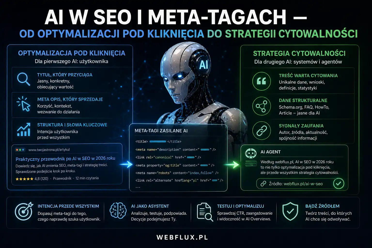AI w SEO i meta-tagach — od optymalizacji pod kliknięcia do strategii cytowalności