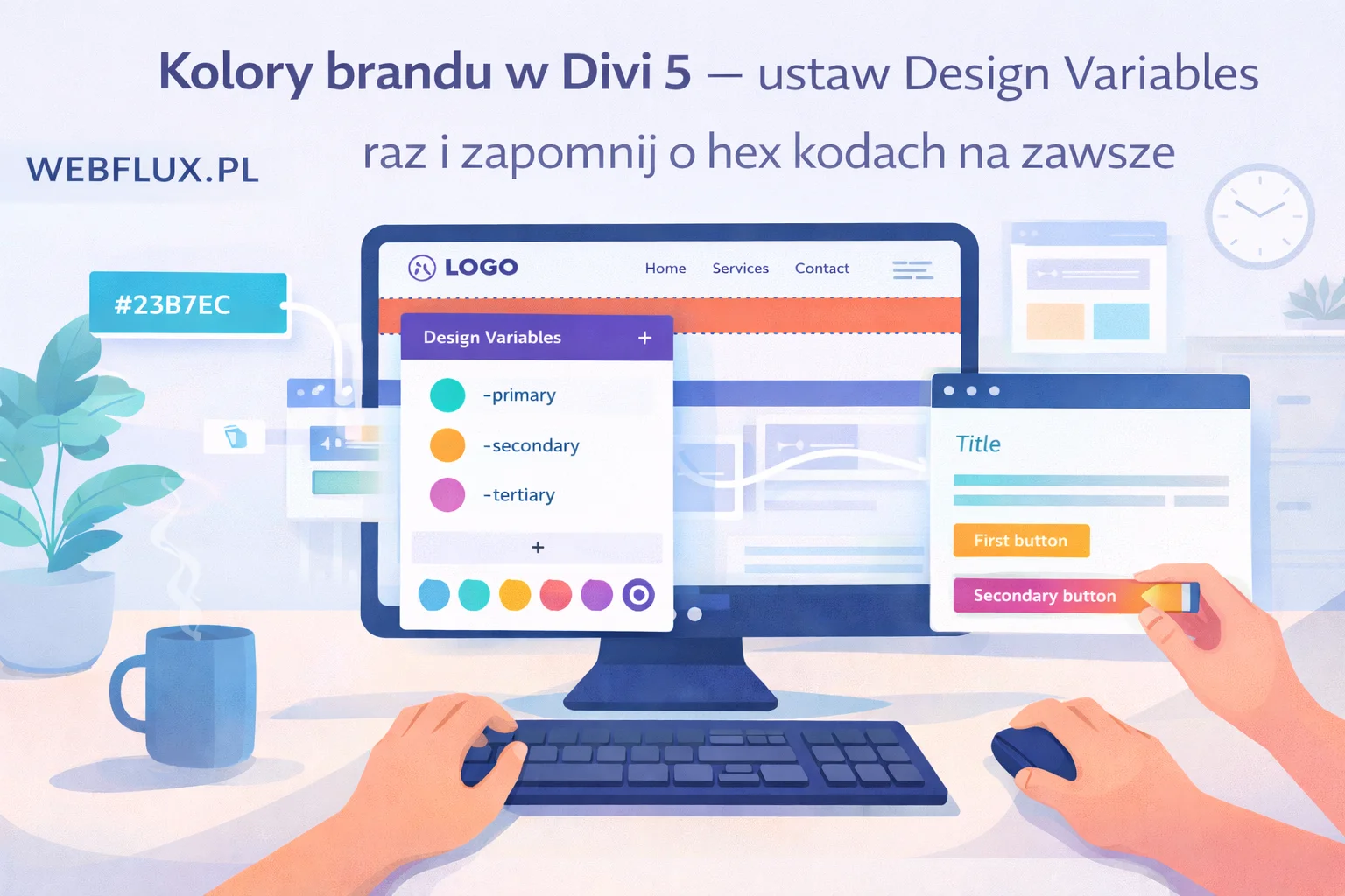 Kolory brandu w Divi 5 — ustaw Design Variables raz i zapomnij o hex kodach na zawsze Kolory brandu w Divi 5 — ustaw Design Variables raz i zapomnij o hex kodach na zawsze