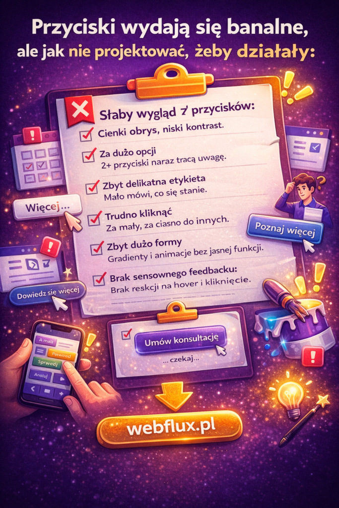 Przyciski należą do tych elementów strony, które wydają się banalne. Są przecież wszędzie — w hero, w formularzach, w kartach wpisów, w checkoutach i w praktycznie każdym miejscu, gdzie użytkownik ma zrobić kolejny krok.