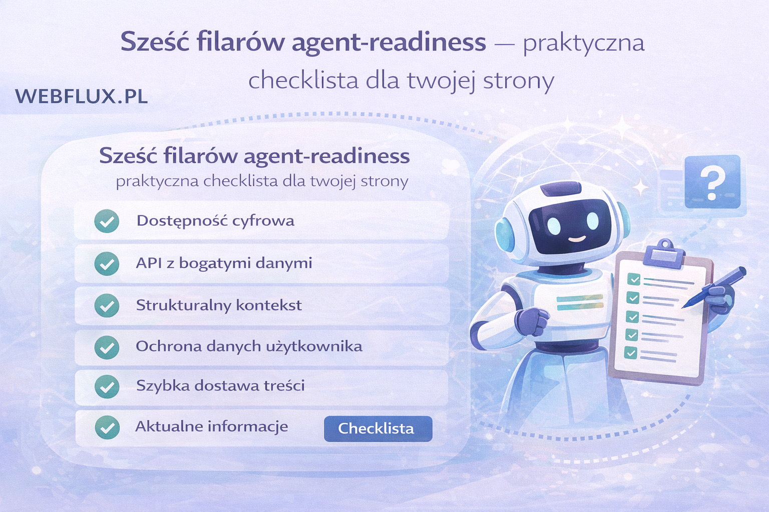 Sześć filarów agent-readiness — praktyczna checklista dla twojej strony