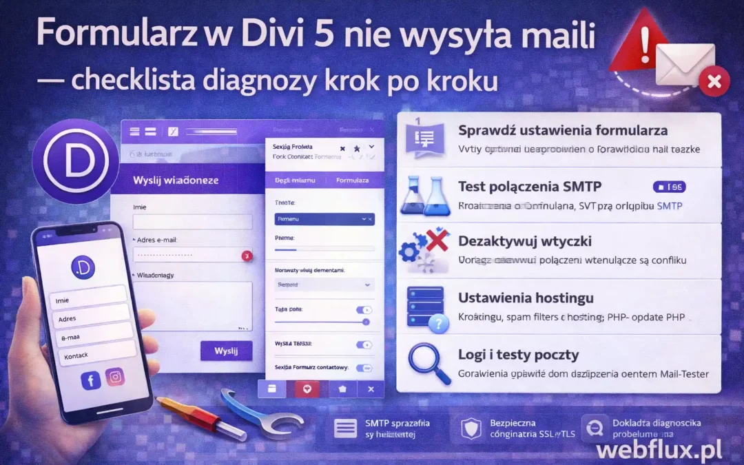 Formularz w Divi 5 nie wysyła maili — checklista diagnozy krok po kroku