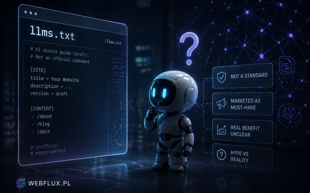 llms.txt w 2026 — dlaczego standard, którego nie ma, jest reklamowany jako must-have