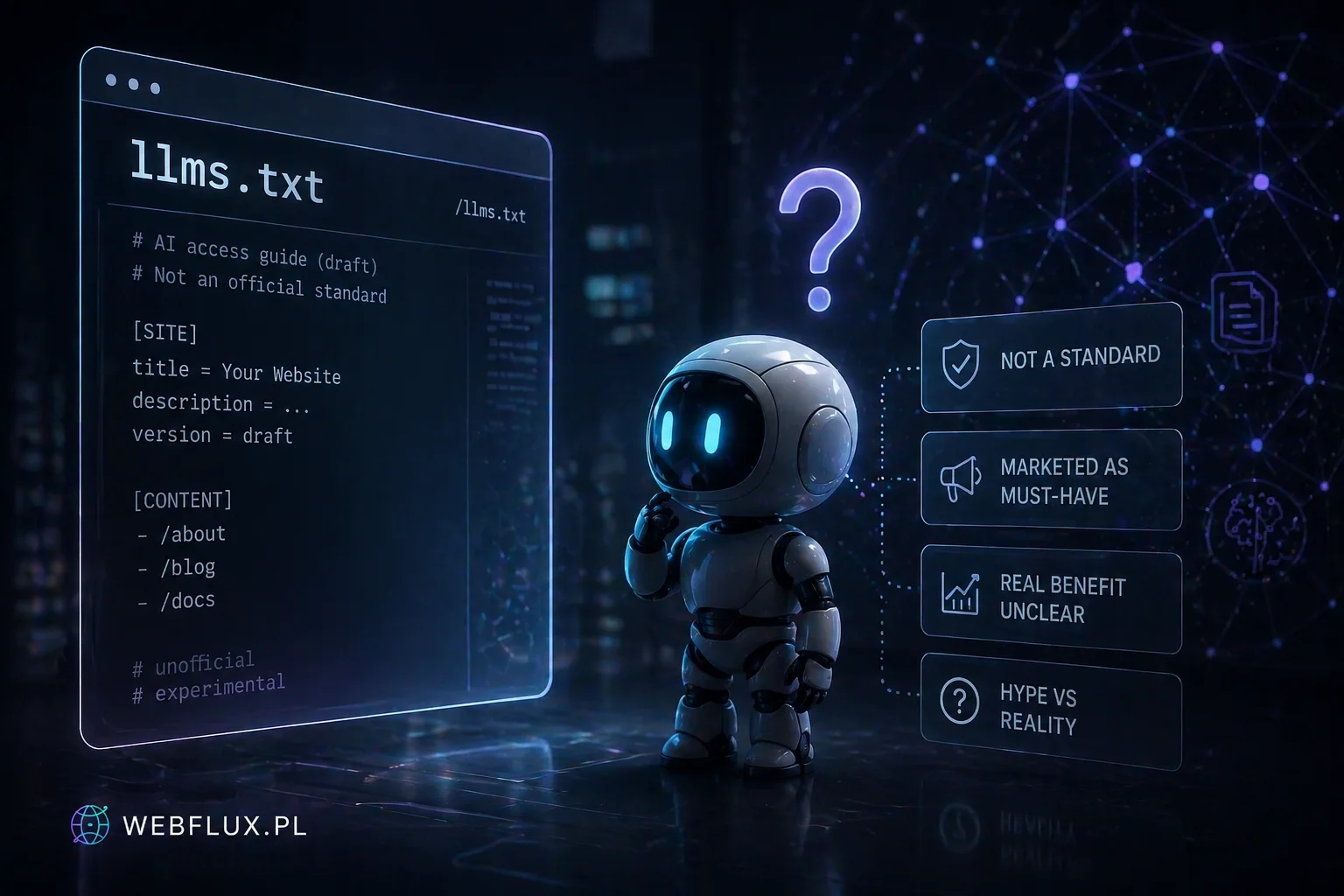 llms.txt w 2026 — dlaczego standard, którego nie ma, jest reklamowany jako must-have