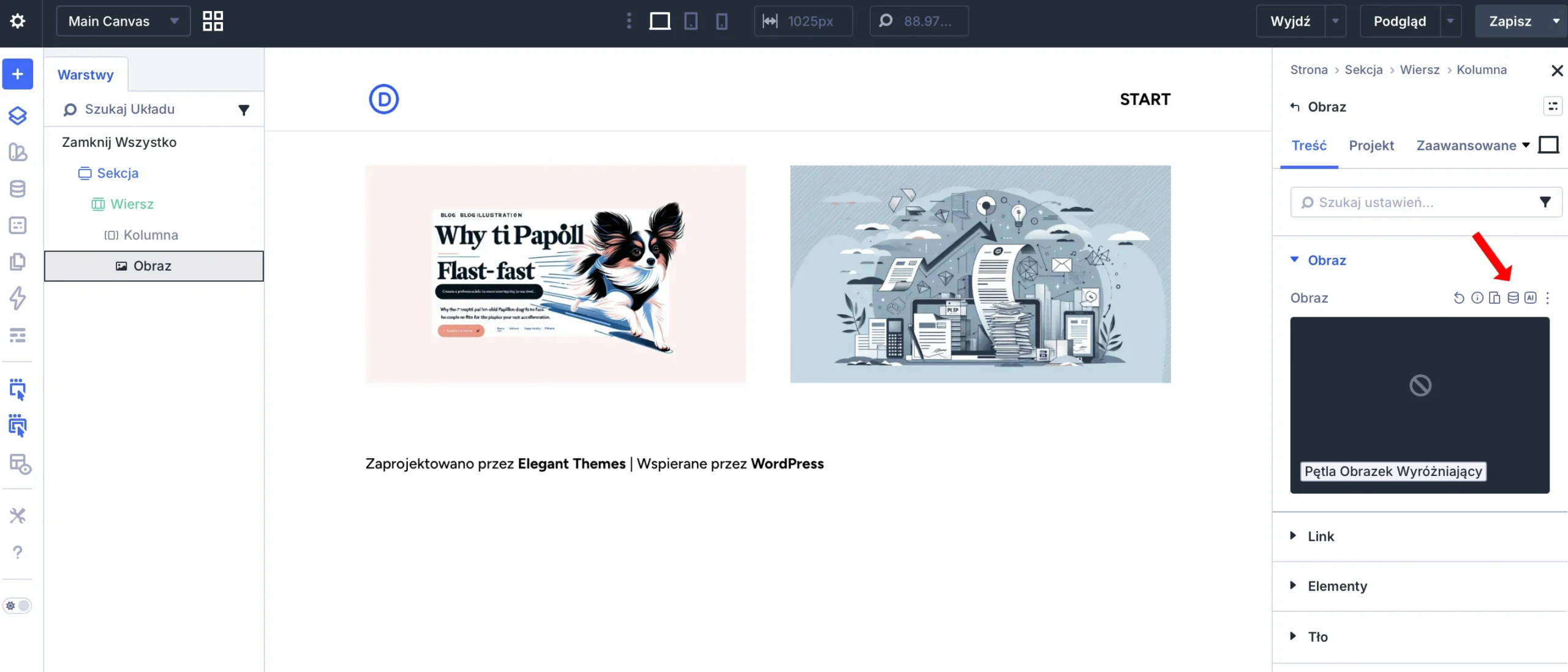 Przycisk treści dynamicznej dla obrazu
