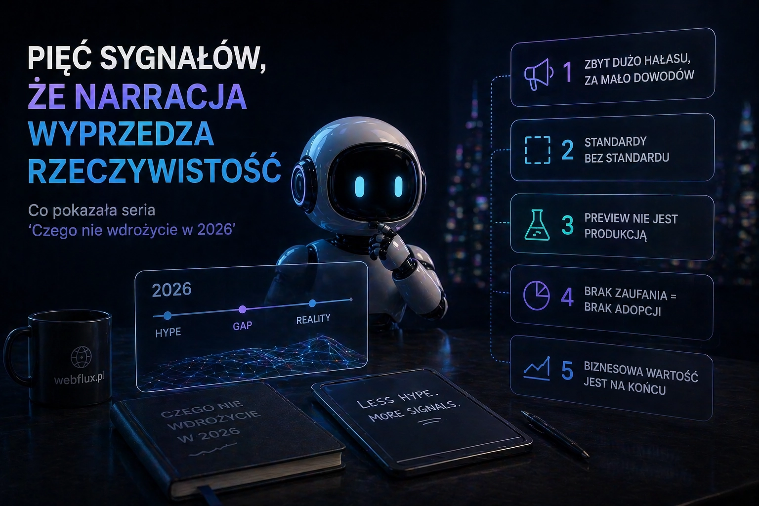 Pięć sygnałów, że narracja wyprzedza rzeczywistość — co pokazała seria 'Czego nie wdrożycie w 2026'
