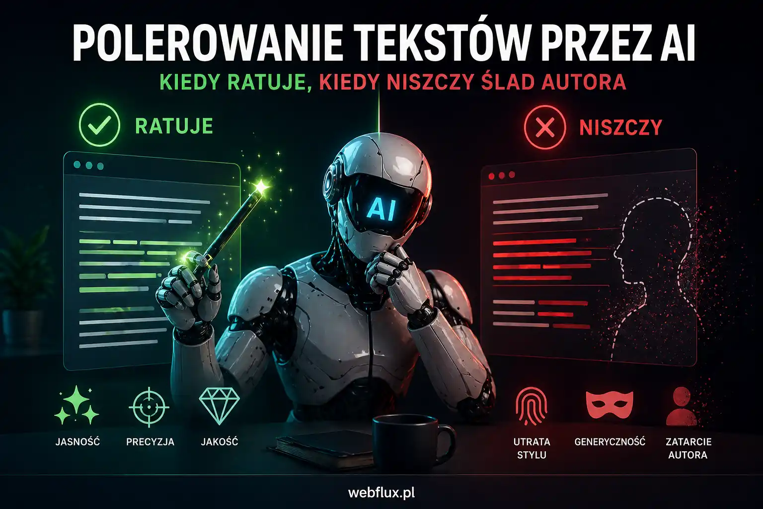 Polerowanie tekstów przez AI — kiedy ratuje, kiedy niszczy ślad autora