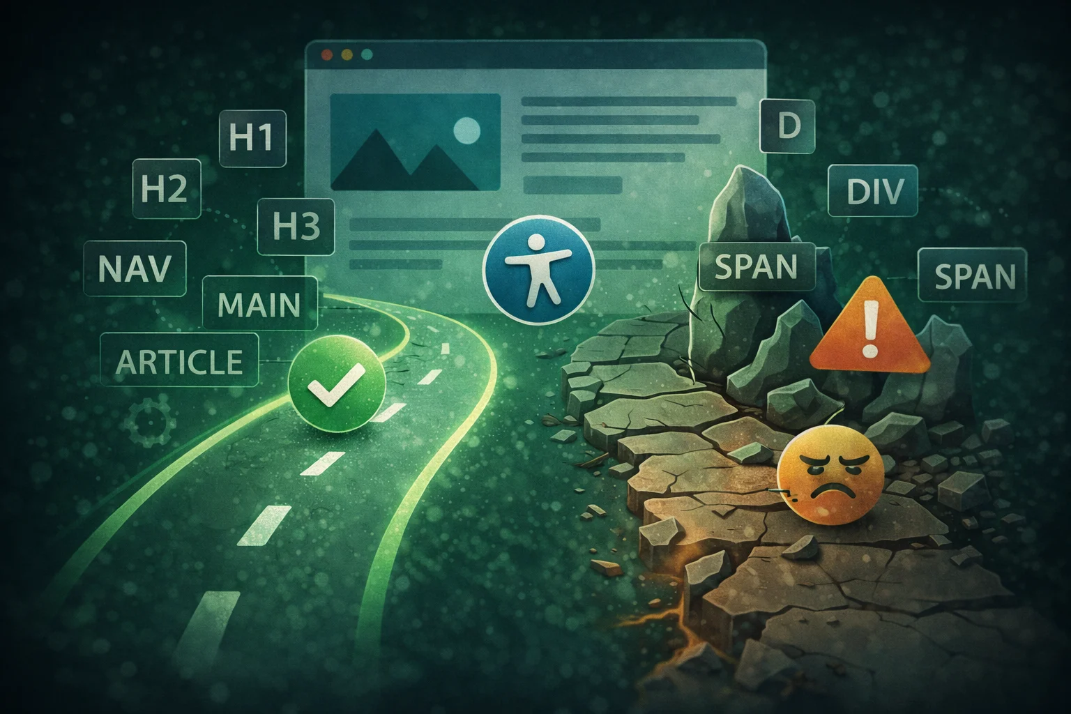 Semantyka bardzo często pojawia się w rozmowie o dostępności jako pierwszy ważny krok. I słusznie — bo jeśli strona jest zbudowana sensownie, od razu łatwiej ją zrozumieć, czytać i interpretować zarówno człowiekowi, jak i technologiom wspomagającym.