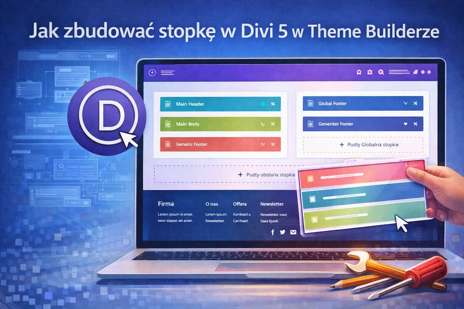 Jak zbudować stopkę w Divi 5 w Theme Builderze — prosty footer krok po kroku Jak zbudować stopkę w Divi 5 w Theme Builderze — prosty footer krok po kroku
