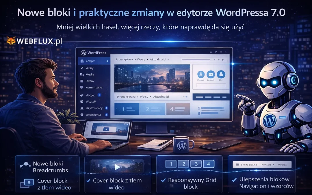 Nowe bloki i praktyczne zmiany w edytorze WordPressa 7.0. Mniej wielkich haseł, więcej rzeczy, które naprawdę da się użyć