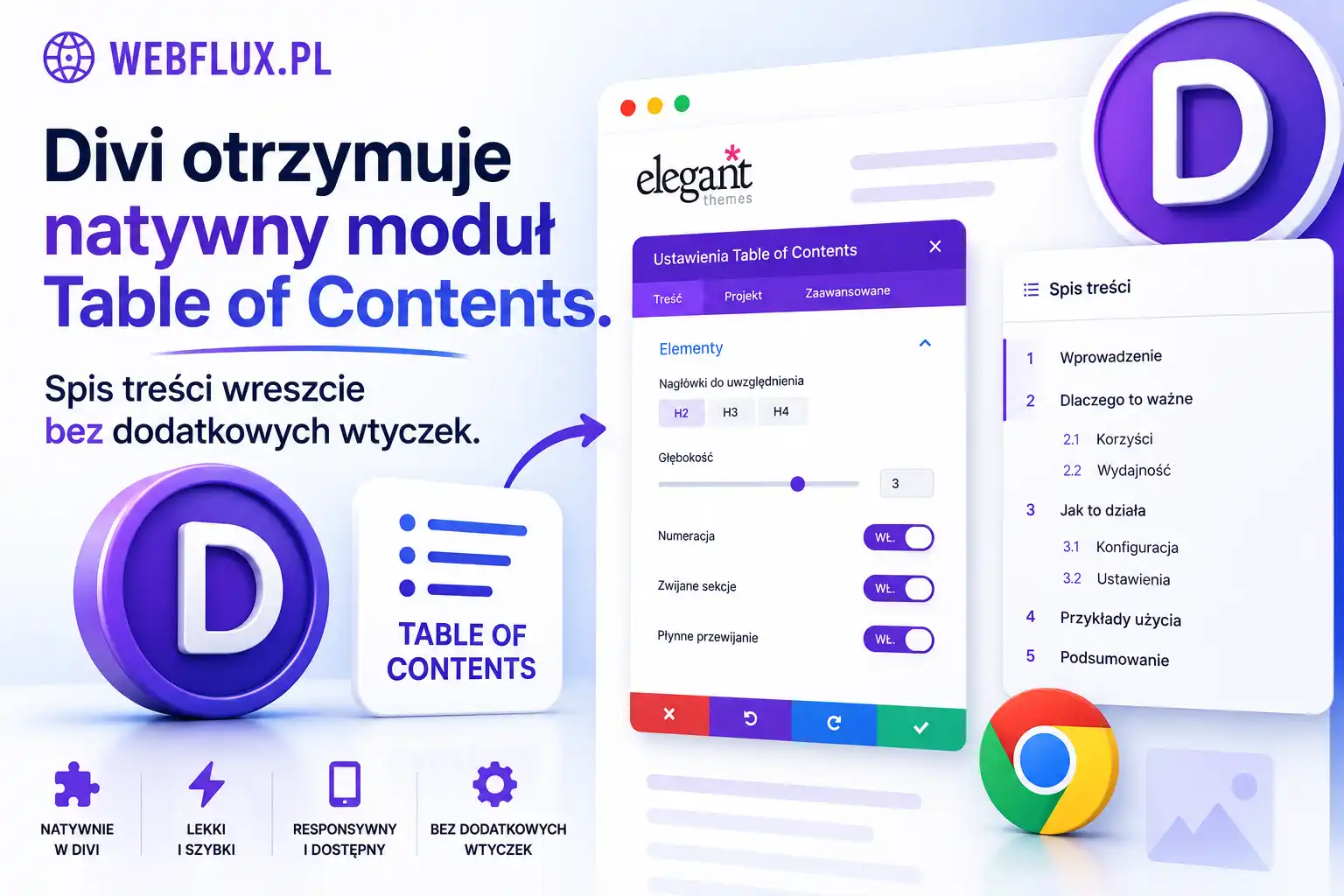 Divi otrzymuje natywny moduł Table of Contents. Spis treści wreszcie bez dodatkowych wtyczek