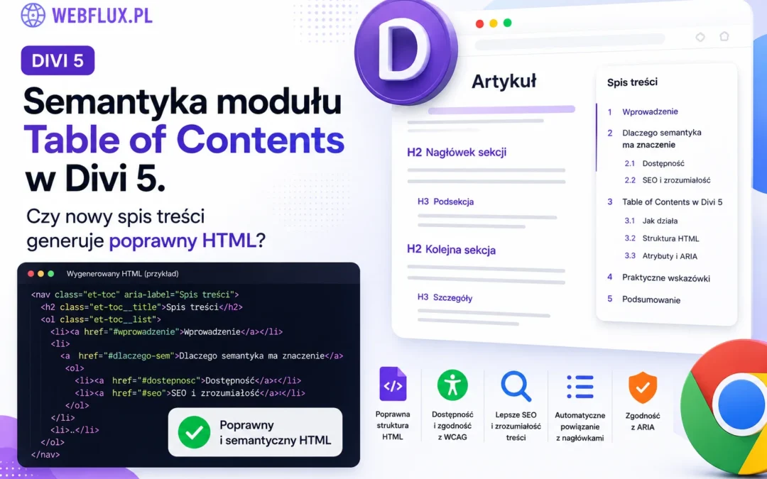 Semantyka modułu Table of Contents w Divi 5. Czy nowy spis treści generuje poprawny HTML?