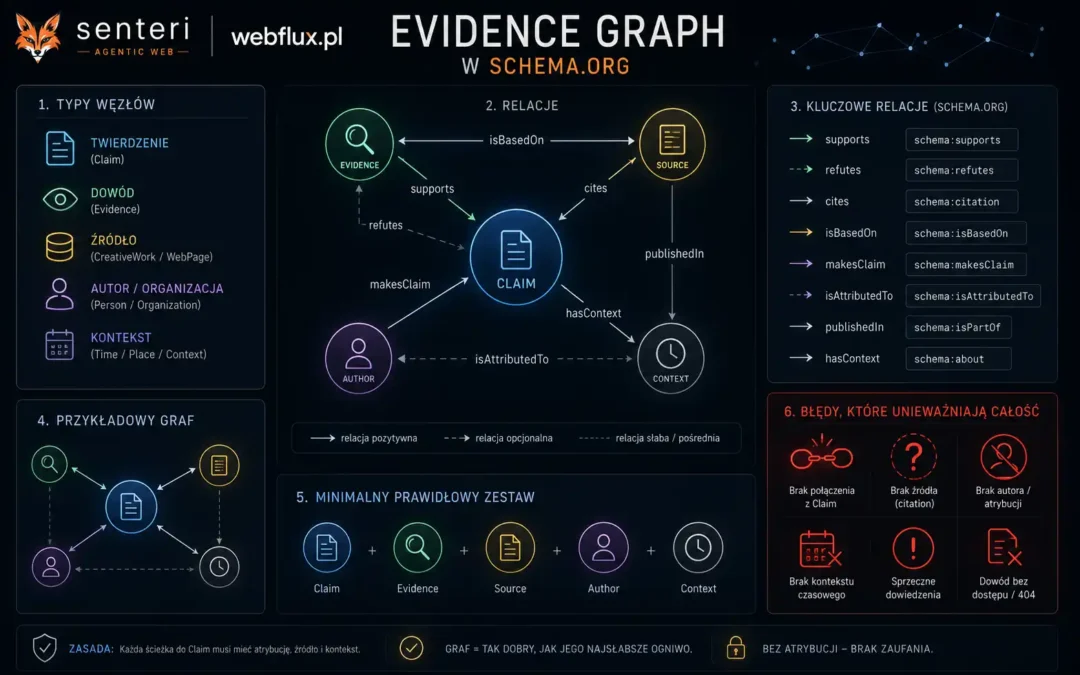 Evidence graph w schema.org — typy, relacje i błędy, które unieważniają całość