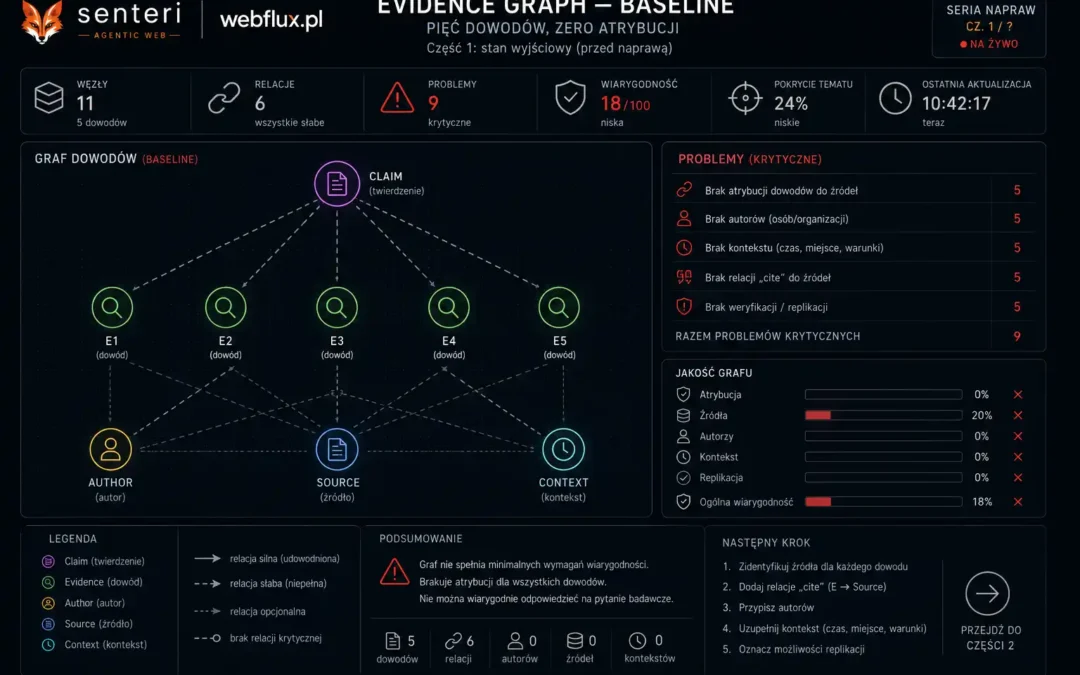 Pięć dowodów, zero atrybucji — naprawa evidence graph dokumentowana na żywo (część 1: baseline)