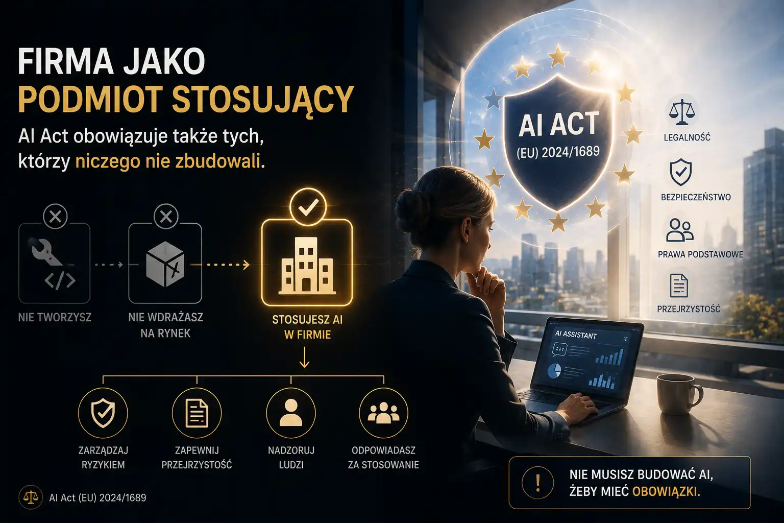 AI Act nie dzieli świata na Big Tech i resztę — dzieli na role: dostawca i podmiot stosujący. Firma używająca kupionego narzędzia AI ma własną rolę i własne obowiązki. Mapa tej roli